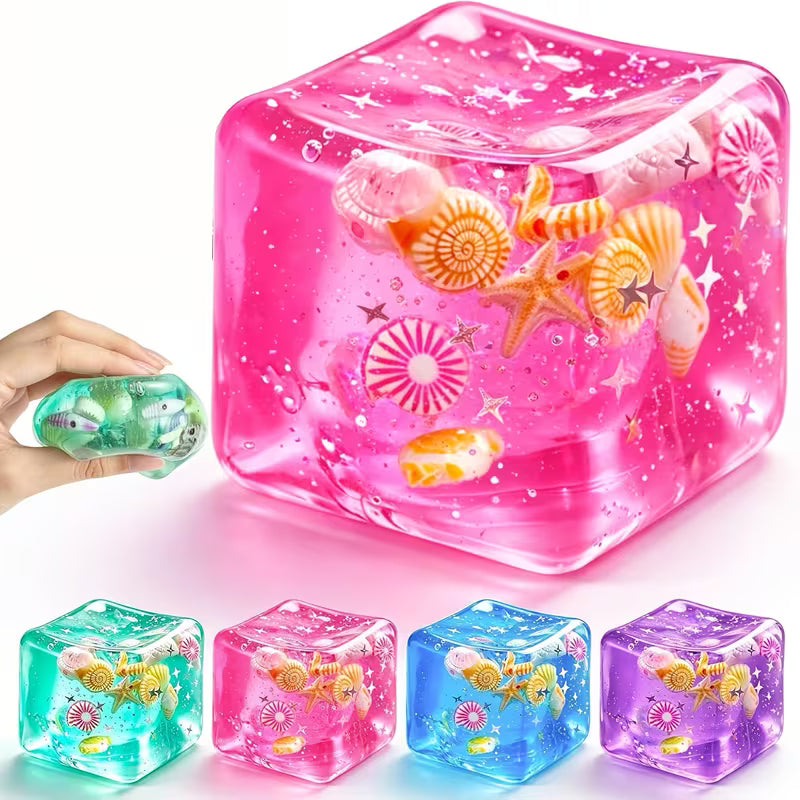 Ocean-Inspired Squishy Fidget Cube with Seashell Accents – Cute Squeeze Toy & Gift