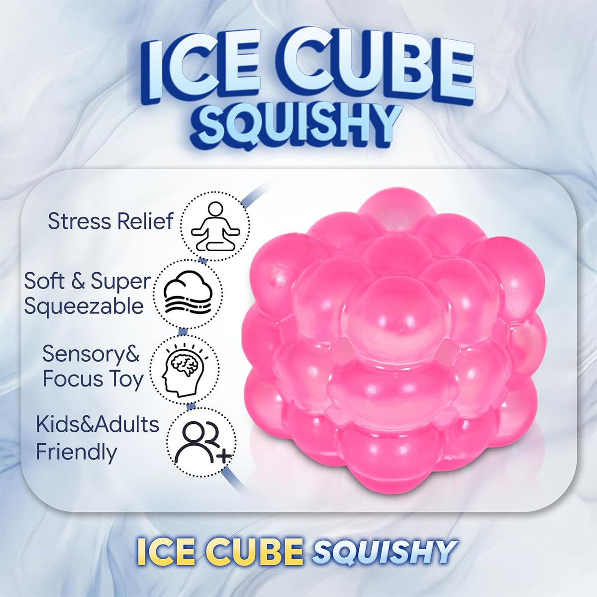 Pink Smooth Squishy Cube – Glossy Slow-Rising TPR Fidget Toy