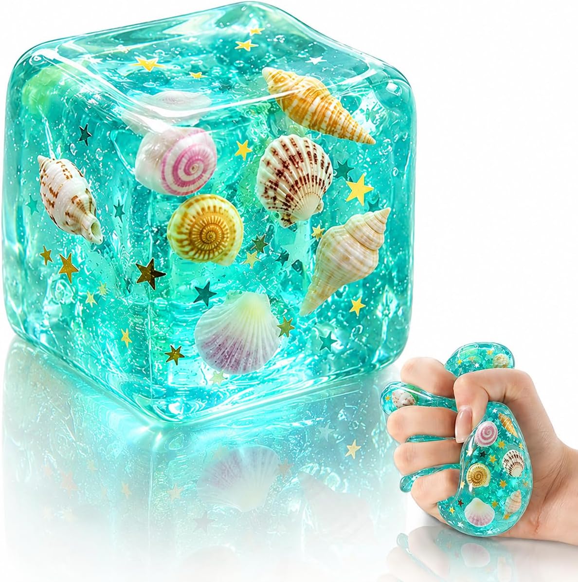 Ocean-Inspired Squishy Fidget Cube with Seashell Accents – Cute Squeeze Toy & Gift