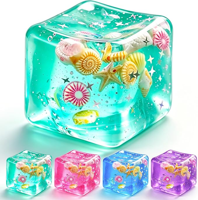 Ocean-Inspired Squishy Fidget Cube with Seashell Accents – Cute Squeeze Toy & Gift