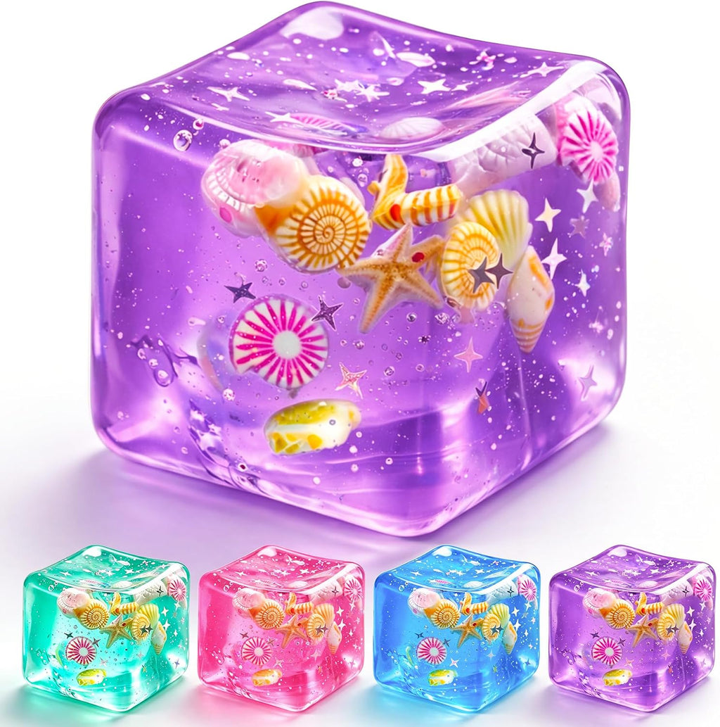 Ocean-Inspired Squishy Fidget Cube with Seashell Accents – Cute Squeeze Toy & Gift