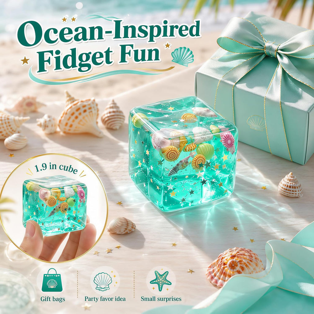 Ocean-Inspired Squishy Fidget Cube with Seashell Accents – Cute Squeeze Toy & Gift
