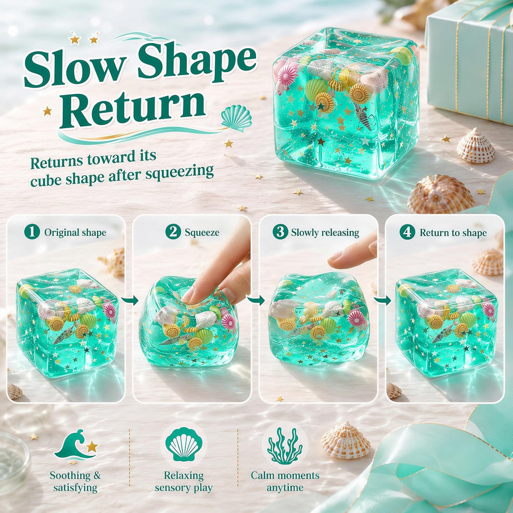 Ocean-Inspired Squishy Fidget Cube with Seashell Accents – Cute Squeeze Toy & Gift