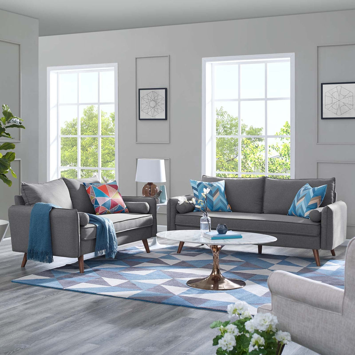 Revive Upholstered Fabric Sofa and Loveseat Set