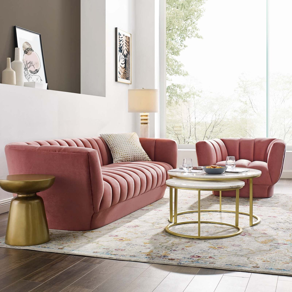 Entertain Vertical Channel Tufted Performance Velvet Sofa and Armchair Set