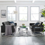 Loft Tufted Upholstered Faux Leather Sofa and Loveseat Set